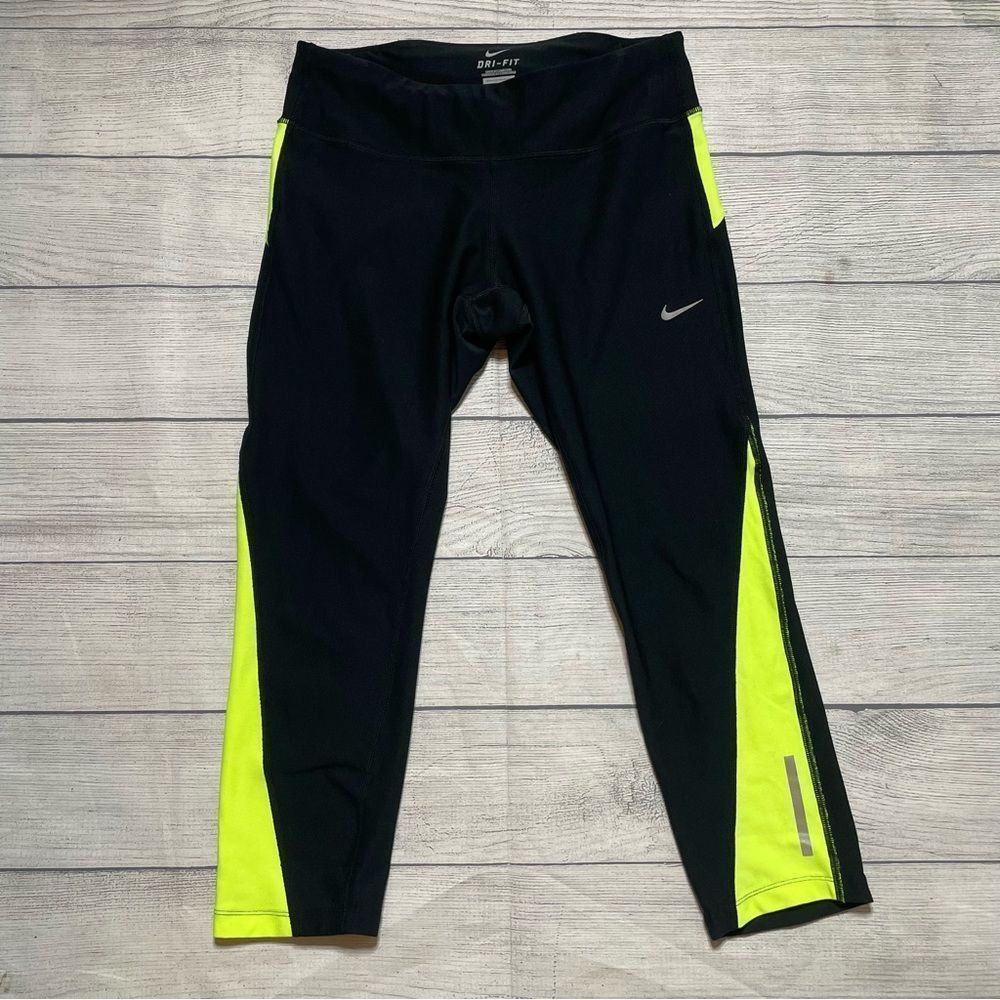 Nike Dri-Fit Crop Workout Leggings Bright Yellow Accent - Picture 4 of 11